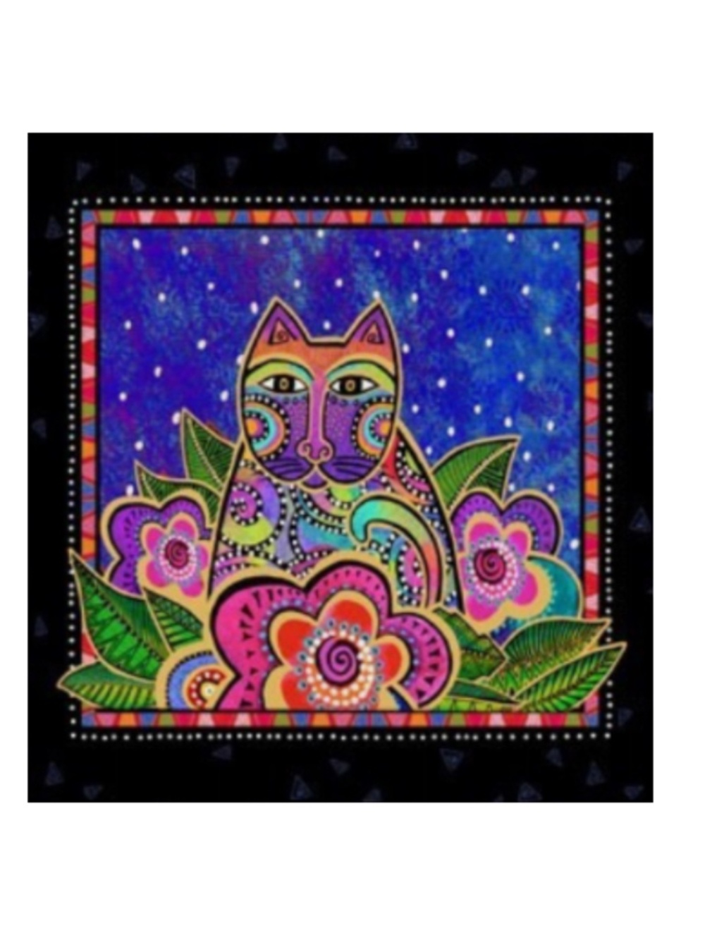 Laurel Burch Fantasticats Rainbow Cat fabric swatch